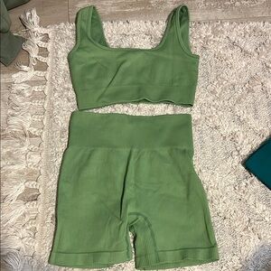 Green Ribbed Two-Piece Set